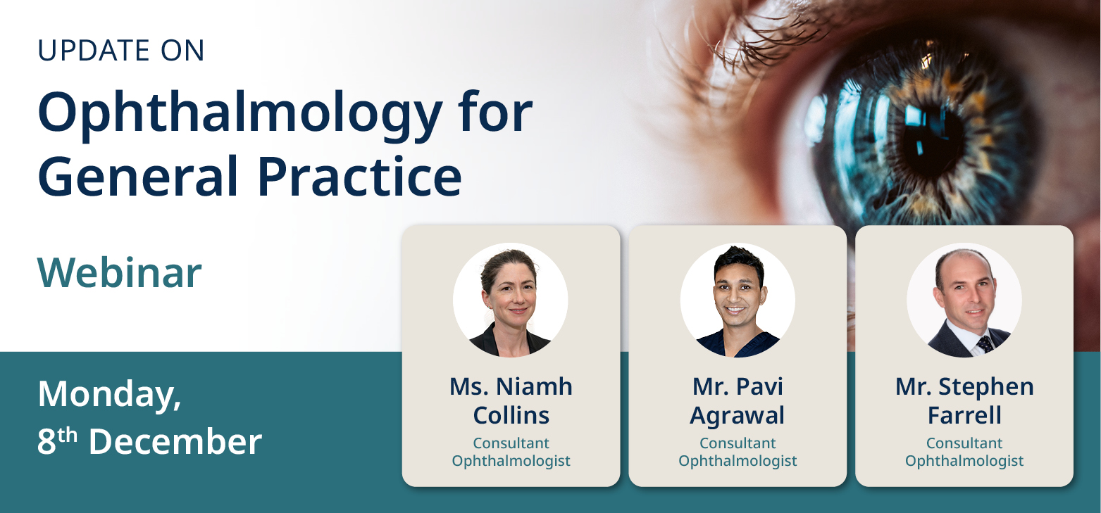 Ophthalmology webinar banner A banner containing images of the three webinar speakers and the time and date of the webinar.