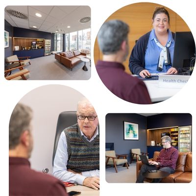 Collage showing the patient lounge and the patient