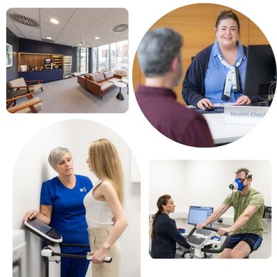 Collage of photos of patients going through HealthCheck tests