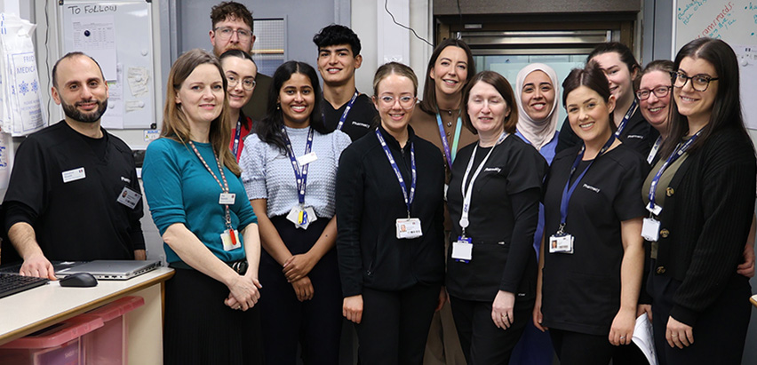 A group shot of the pharmacy team standing in the pharmacy in our Eccles Street hospital