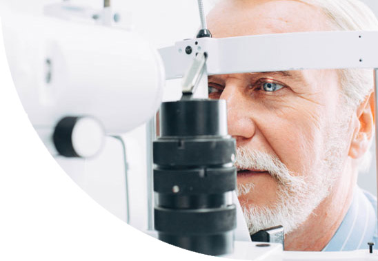 A male patient undergoing an eye exam.